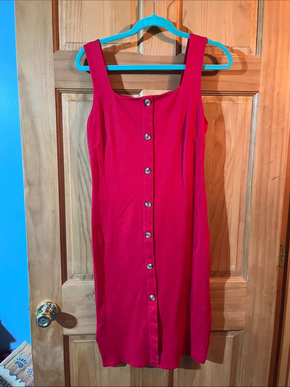 Shinestar Red Button-Front Midi Sundress